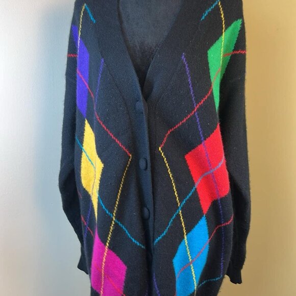 Valerie Stevens Angora Blend Argyle Pattern Women's SZ LG Cardigan 80s Mall Rat - Picture 1 of 8